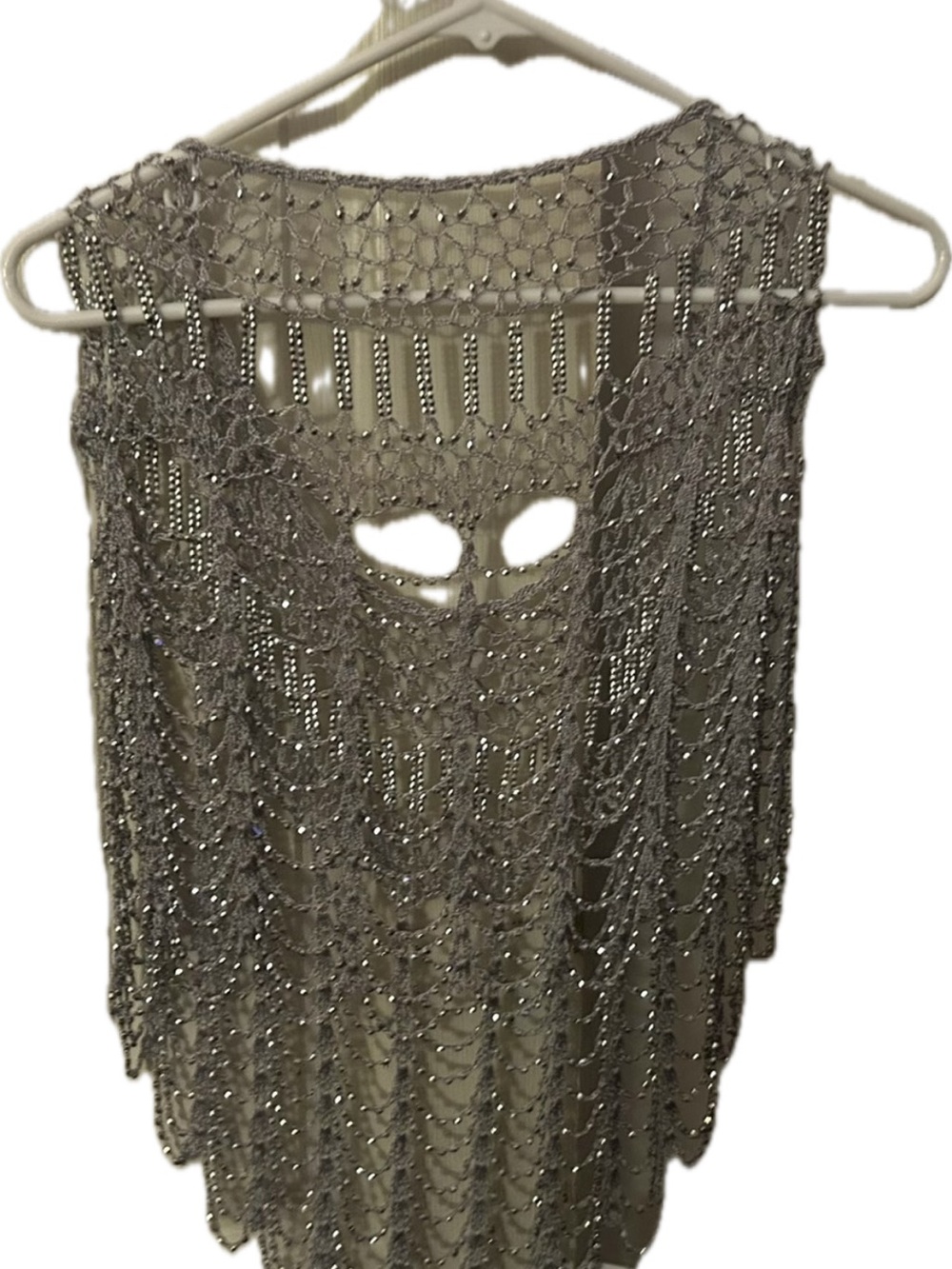 Silver Beaded Crochet Fringe Top